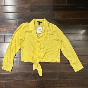 Forever 21 Yellow Button-Down Tie Front Shirt